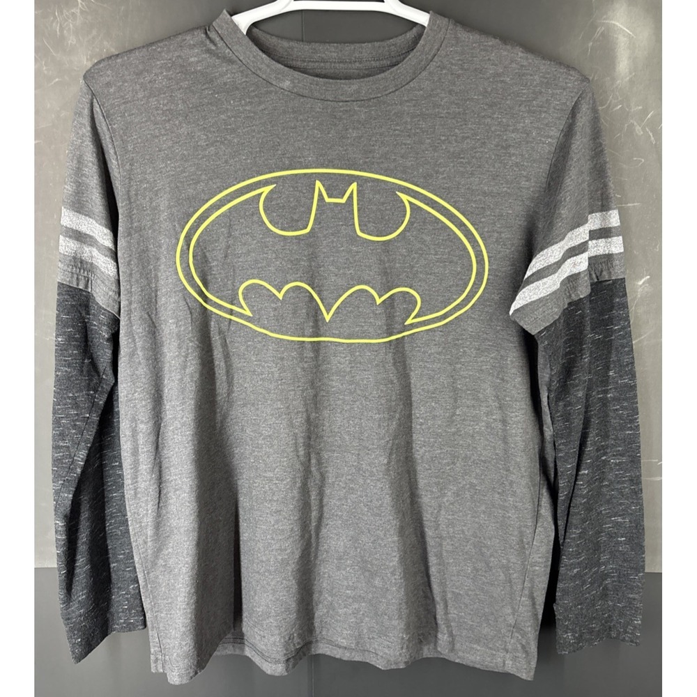 Batman Lg Mens Long Sleeve TeeShirt 3 Tone Grey EUC!